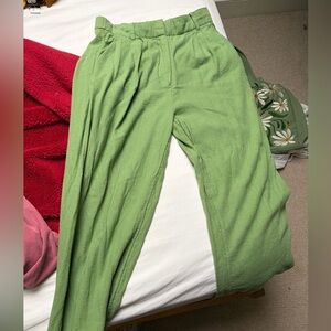 Abercrombie & Fitch Green High-Waist Linen Blend Pants, size 4